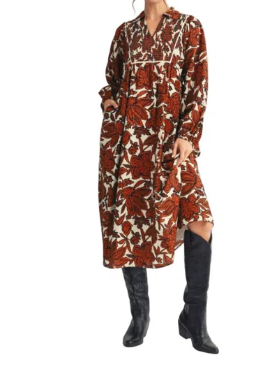 Jodifl Long Sleeve Floral Midi Dress In Brown