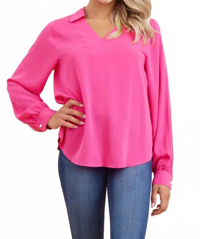 Jodifl Long Sleeve V Neck Top In Pink
