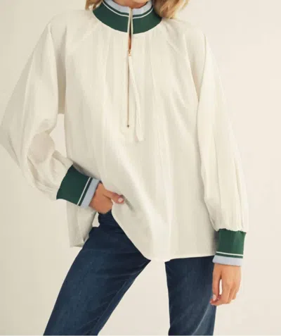 Jodifl Long Sleeve Zip Front Top In Off White