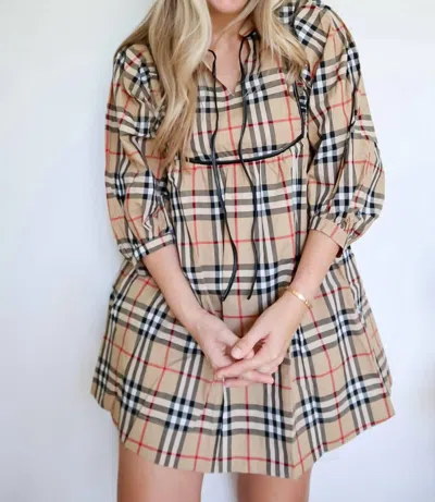 Jodifl Meredith Plaid Babydoll Dress In Taupe In Brown