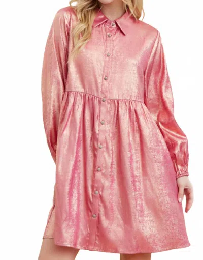 Jodifl Metallic Babydoll Dress In Hot Pink