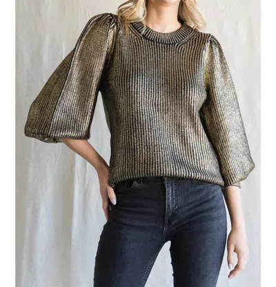 Jodifl Metallic Knit Pullover Top In Black