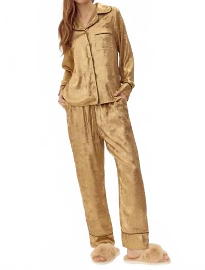 Jodifl Metallic Long Sleeve Pajama Set In Gold In Brown