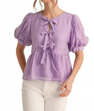 Jodifl Miller Puff Sleeve Bow Top In Lavender In Purple