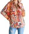 Jodifl Modern Flower Geometric Print Top In Orange Mix In Multi