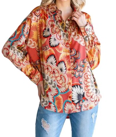 Jodifl Modern Flower Geometric Print Top In Orange Mix In Multi