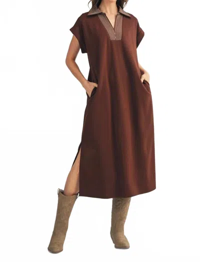 Jodifl Ophelia Stitch Detail Side Slit Midi Dress In Brown