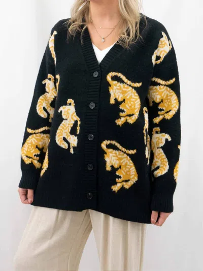Jodifl Oversized Running Tiger Print Cardigan In Black
