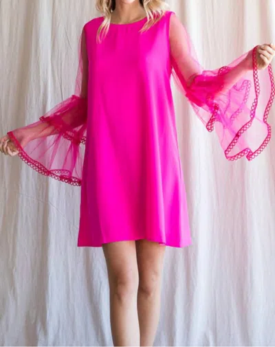 Jodifl Patty Long Sleeve Mesh Ruffled Dress In Pink