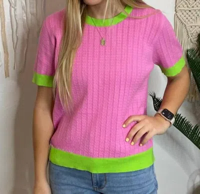 Jodifl Pickleball Vibes Ringer Top In Pink & Lime In Multi