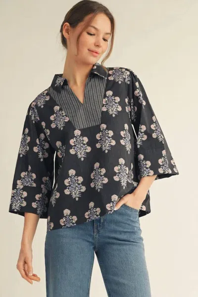 Jodifl Pinstripe Petals Top In Black Floral