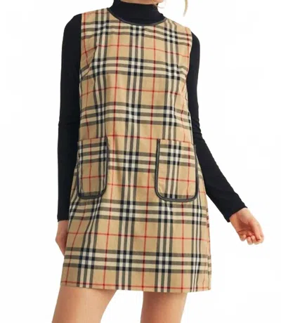 Jodifl Plaid Pocket Sleeveless Dress In Black/khaki/red Plaid In Brown