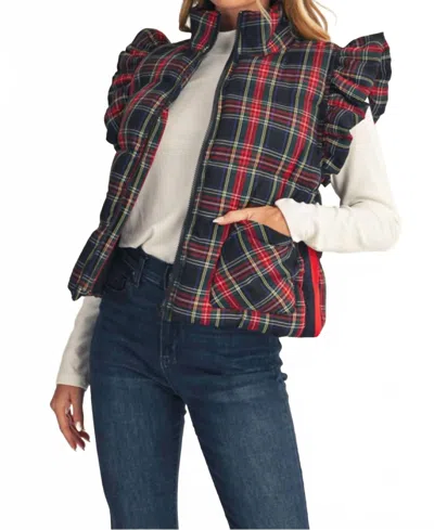 Jodifl Plaid Ruffle Vest In Black In Blue