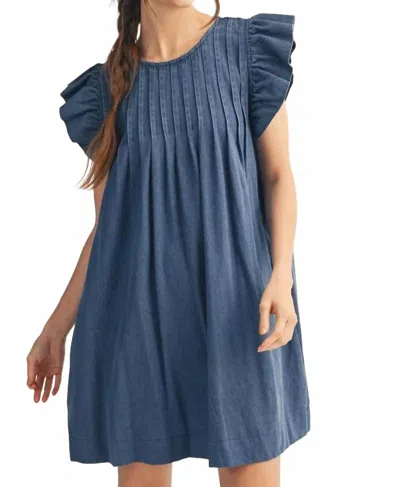 Jodifl Pleated Flutter Sleeve Dress In Denim In Blue