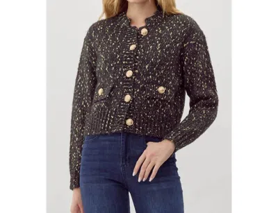 Jodifl Preppy Knit Crop Cardigan In Black