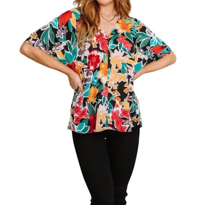 JODIFL PRETTY IN PARADISE FLORAL BLOUSE IN BLACK