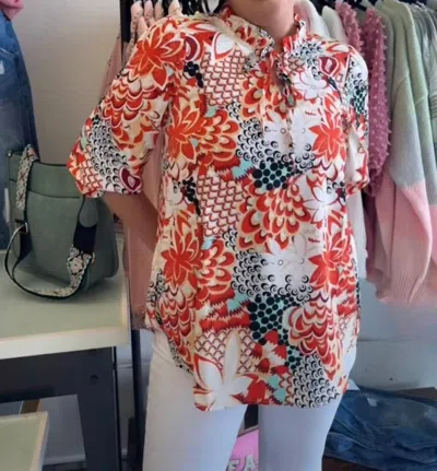 Jodifl Print Top With Self-tie Neck In Burnt Orange In Yellow
