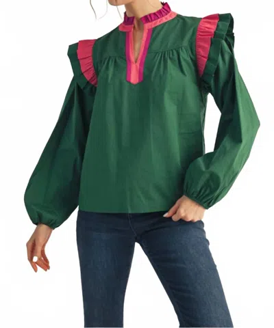 Jodifl Puff Sleeve Color Block Top In Hunter Green