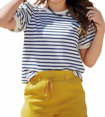 Jodifl Puff Sleeves Stripe Top In Navy In Blue