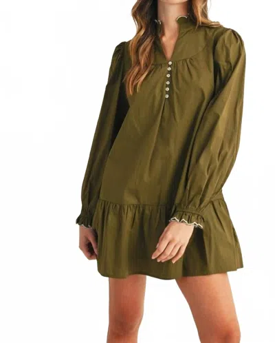 Jodifl Puffed Sleeve Mini Shift Dress In Olive Green