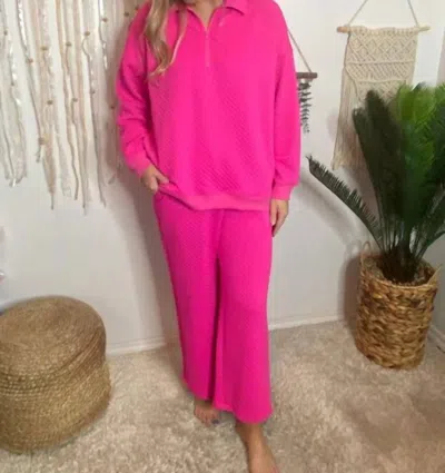 Jodifl Quarter Zip Sweater And Pants Set In Hot Pink