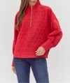 Jodifl Quilted Half Zip Pullover Sweatshirt In Red In Red