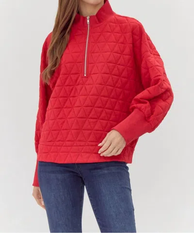 Jodifl Quilted Half Zip Pullover Sweatshirt In Red