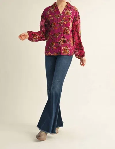 Jodifl Raised Velvet Floral Printed Blouse In Magenta In Multi