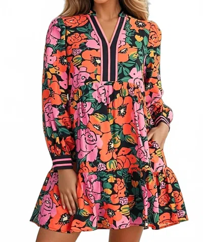 Jodifl Regina Floral Babydoll Mini Dress In Black Floral In Red