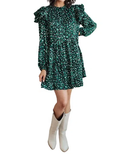 Jodifl Right As Rain Ruffle Detail Dress In Forest In Green