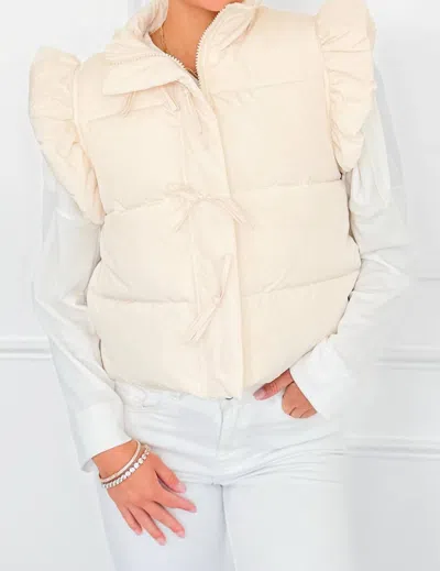 Jodifl Ruffle Puffer Vest With Bows In Ivory In Neutral