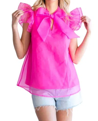Jodifl Ruffle Sleeve Blouse In Hot Pink