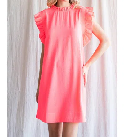 Jodifl Ruffle Sleeve Mini Dress In Neon Pink