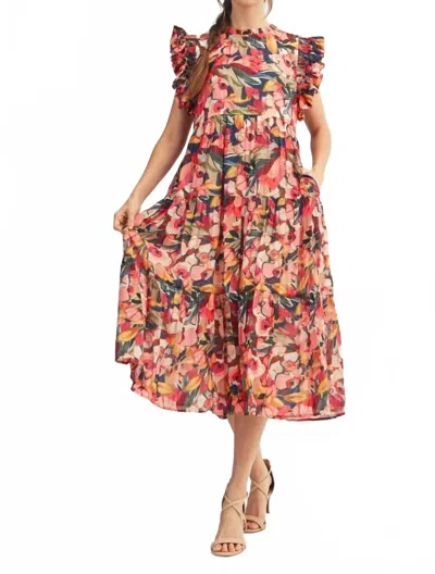 Jodifl Ruffled Cap Sleeve Dress In Multi