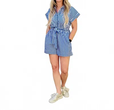 Jodifl Ryan Button-down Front Romper In Blue White