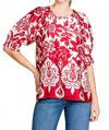 Jodifl Satin Floral Print Blouse In Red