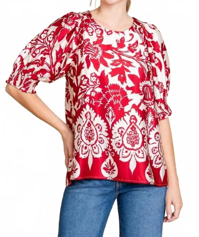 Jodifl Satin Floral Print Blouse In Red