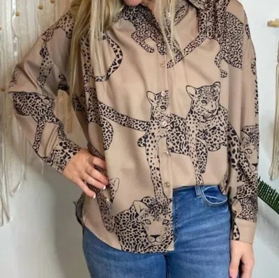 Jodifl Satin Leopard Button Up Top In Brown