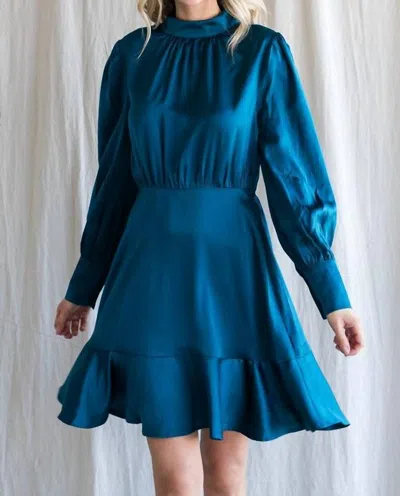 Jodifl Satin Ruffled Hemline Dress In Teal In Blue