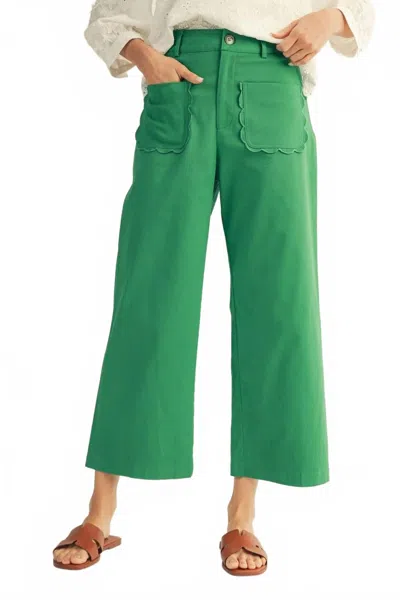 Jodifl Scallop Pocket High Rise Wide Leg Pants In Green In Multi