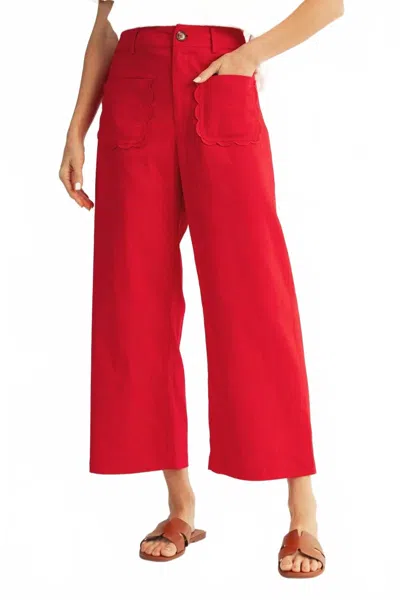 Jodifl Scallop Pocket High Rise Wide Leg Pants In Red