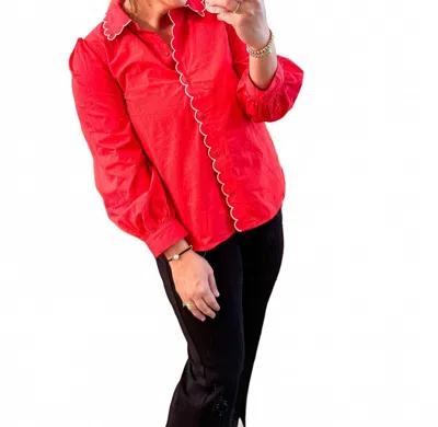 Jodifl Scalloped Button Down In Cardinal Red