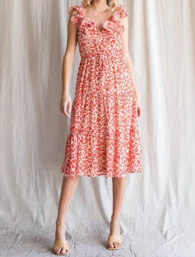 Jodifl Scrunchie Shoulder Midi Dress In Red In Pink