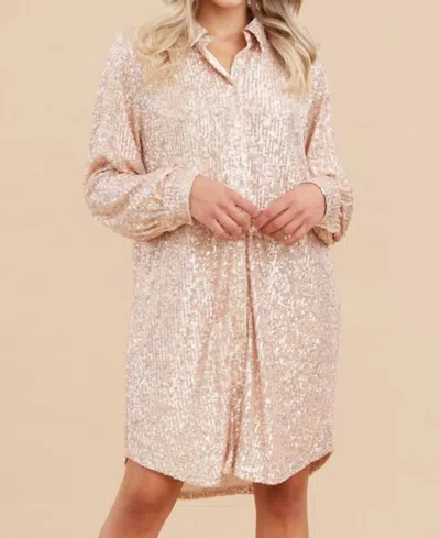 Jodifl Sequin Shirt Dress In Champagne In White