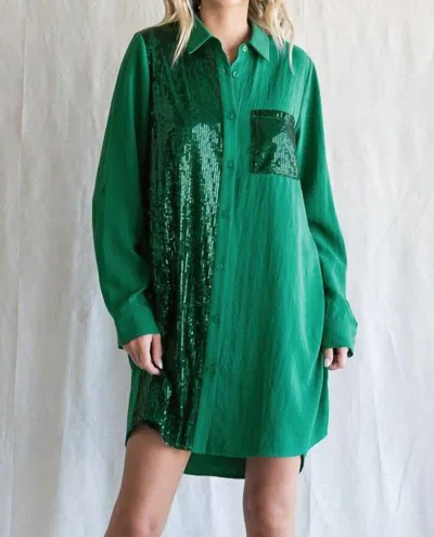 Jodifl Sequin Shirt Dress In Hunter Green