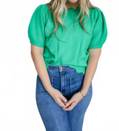 Jodifl Shari Scallop Edge Accent Lightweight Sweater Top In Green