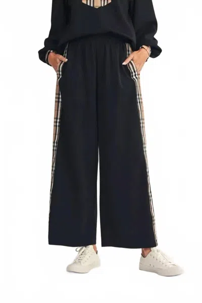 Jodifl Side Plaid Accent Wide Leg Sweatpants In Black