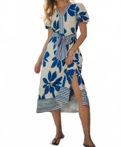 Jodifl Side Slit Floral Midi Dress In Blue Tropical In White