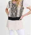 Jodifl Snake Print Colorblock Scalloped Top In Brown In Brown