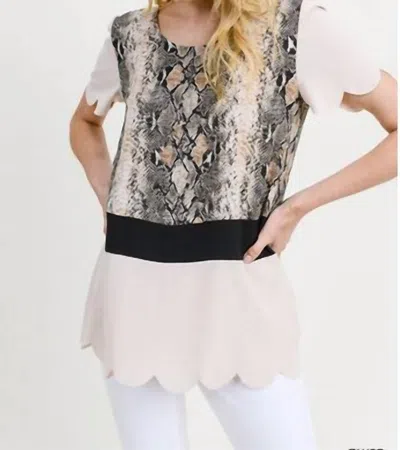 Jodifl Snake Print Colorblock Scalloped Top In Brown